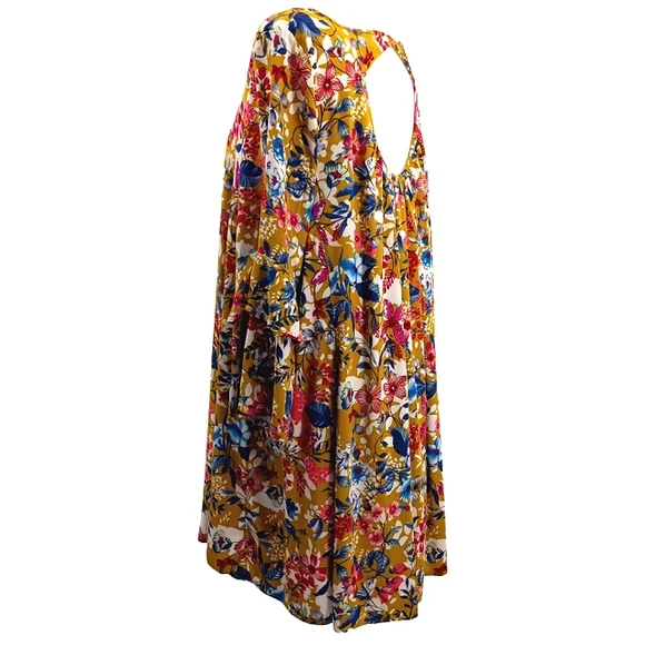 VICI ENTRO Tropical Vibe Cut Out Back Floral Print Tiered Sleeve Tunic Dress L - Picture 10 of 16